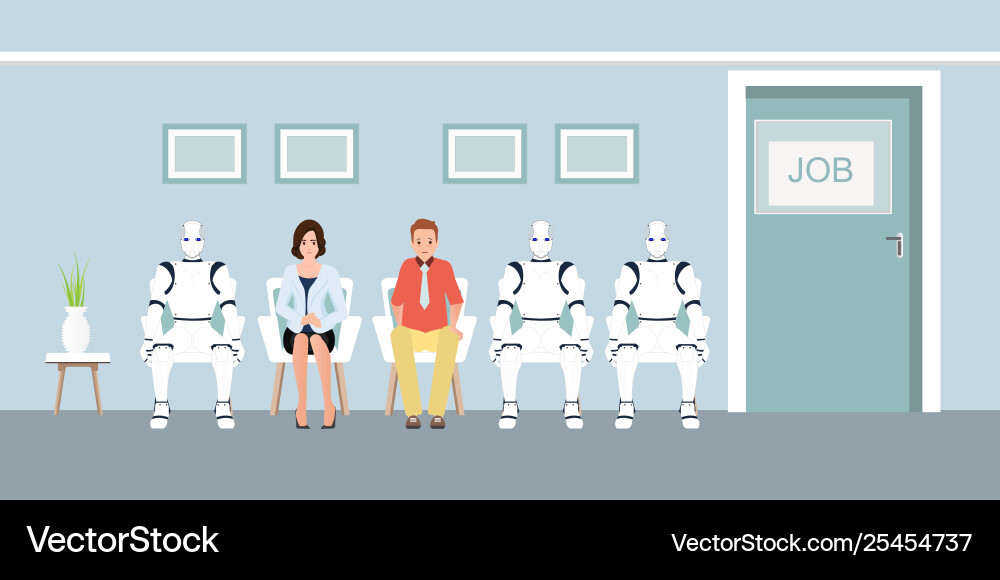 People and robot queue waiting for job interview People and robot queue waiting for job interview vector image