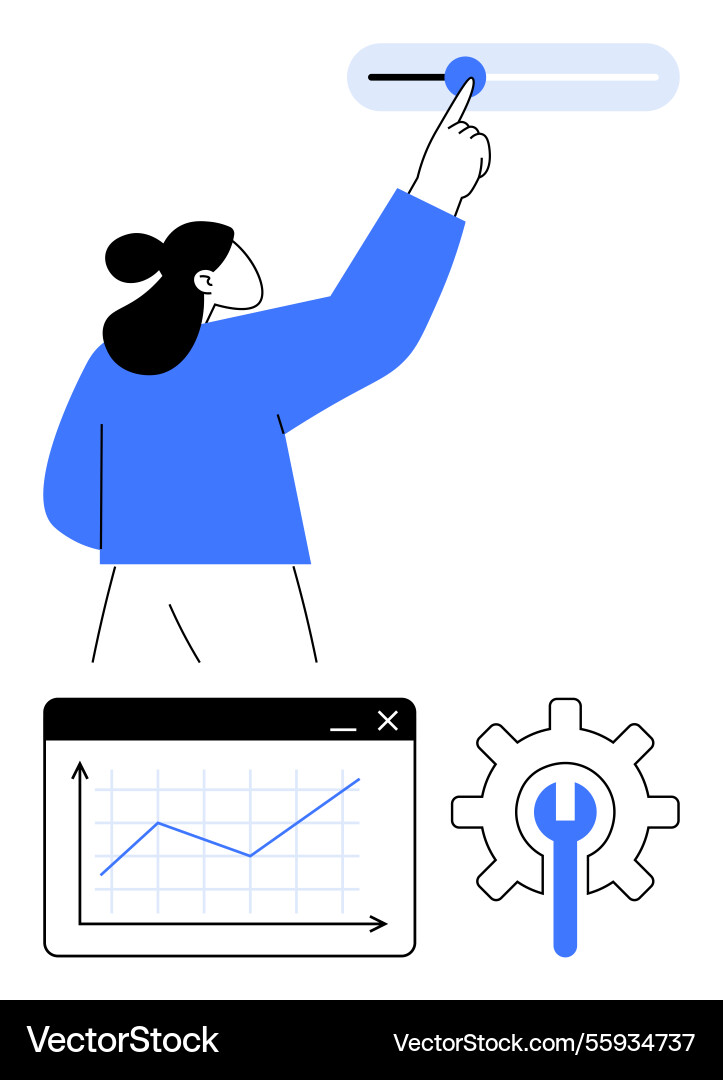 Person adjusting settings with progress slider Person adjusting settings with progress slider vector image