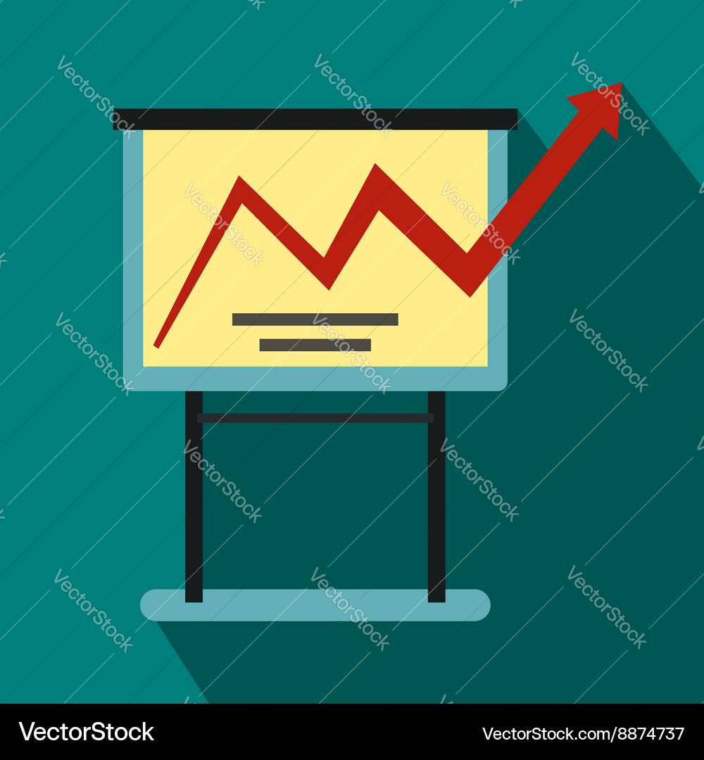 Presentation screen with graph icon flat style vector image