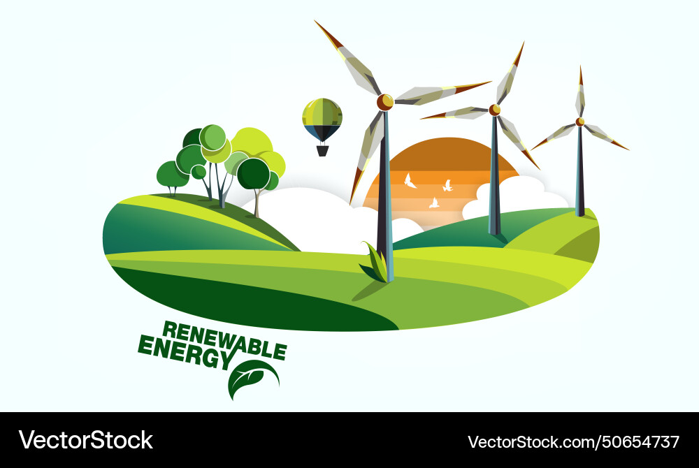 Renewable energy earth sun wind and water vector image