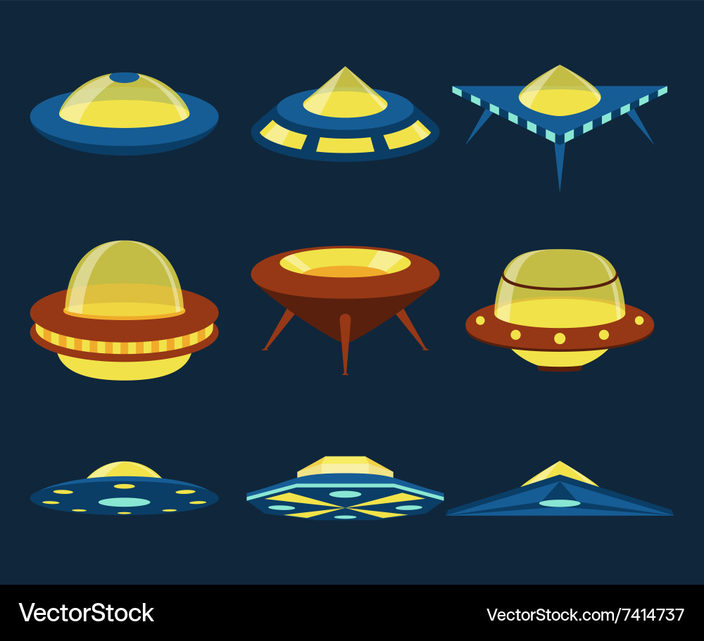 Ufo spaceships flat icons set Vector Image