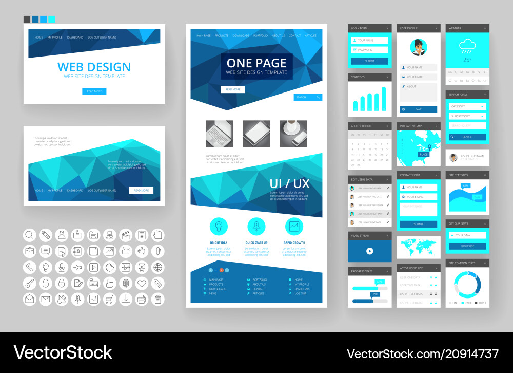 Website design template and interface elements vector image