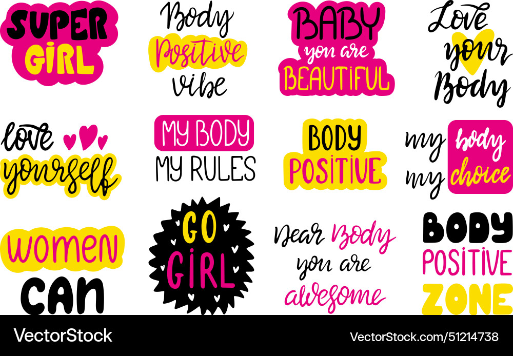Body positive phrases female signs and lettering Body positive phrases female signs and lettering vector image