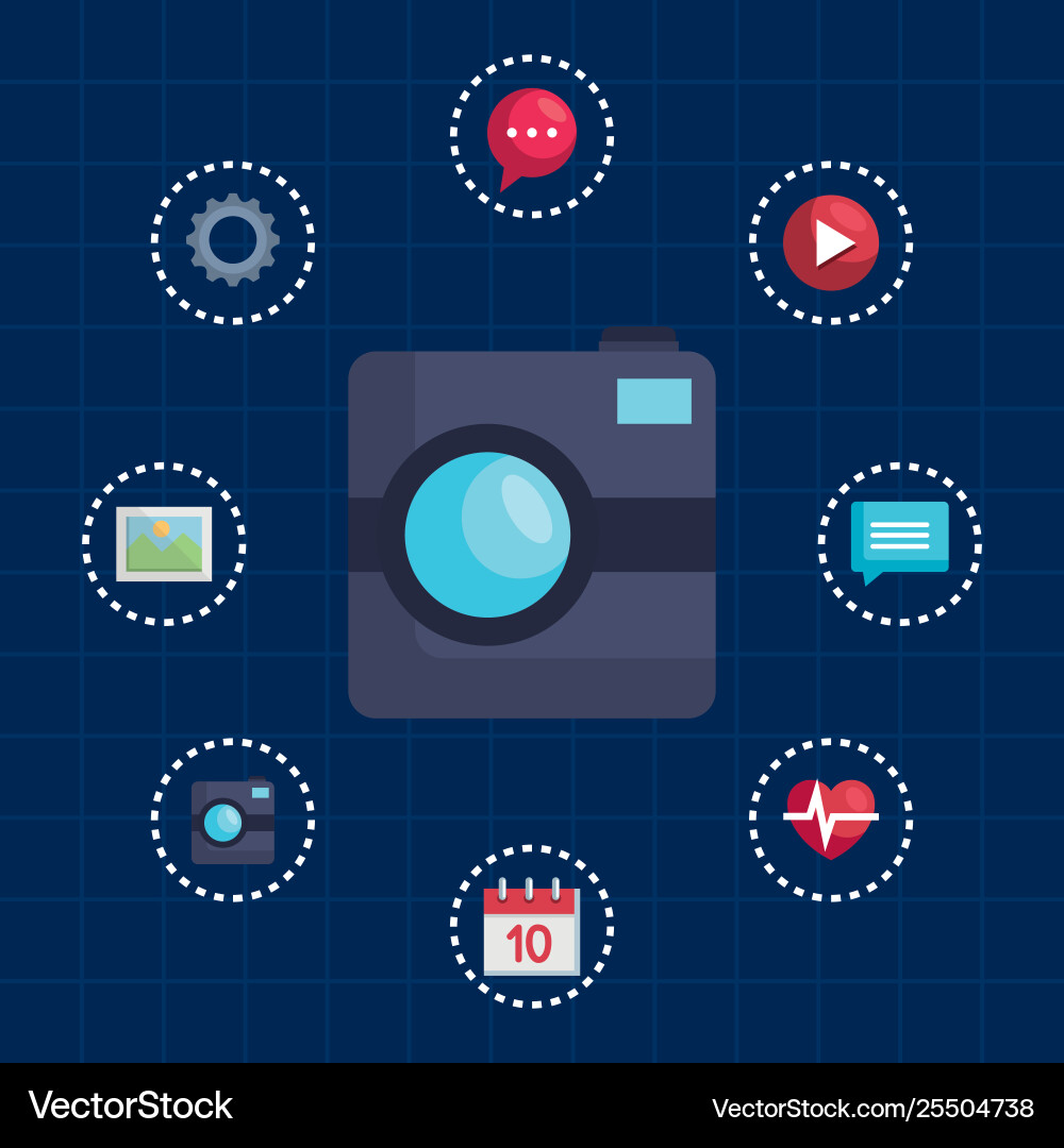 Digital camera technology with display social app Vector Image