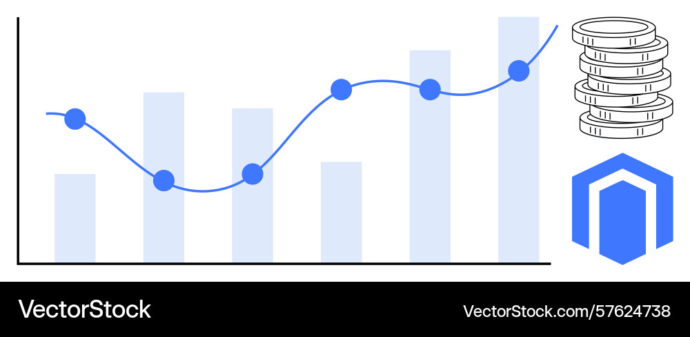 Growth chart with data points bar graph Growth chart with data points bar graph Vector Image