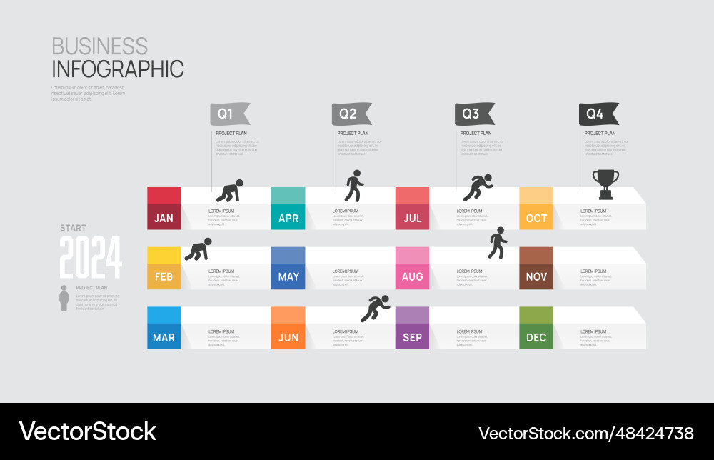 Infographic template for business 2024 12 month Infographic template for business 2024 12 month vector image
