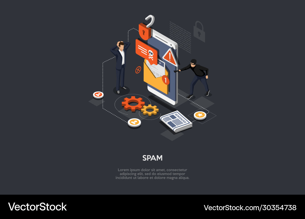 Isometric internet hacker attack getting negative Isometric internet hacker attack getting negative vector image
