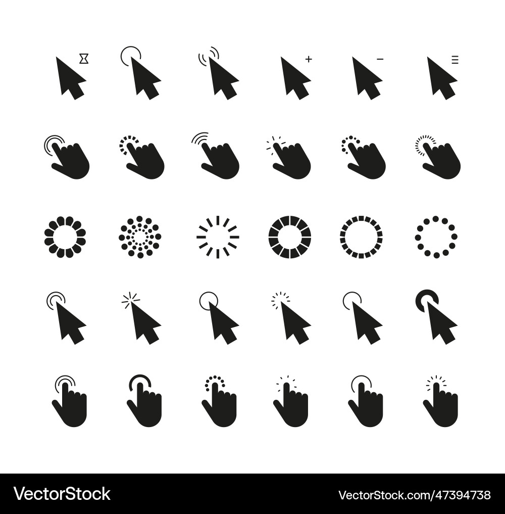 Mouse pointer cursor icons computer black vector image