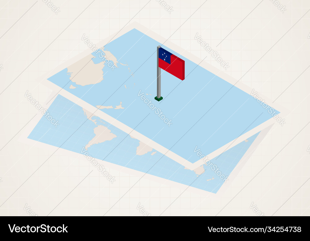 Samoa selected on map with isometric flag vector image