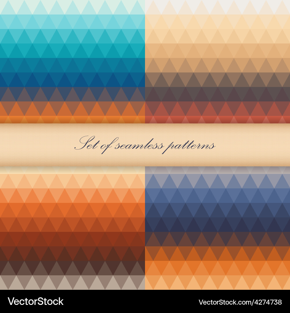 Set of seamless triangle patterns in warm colors vector image