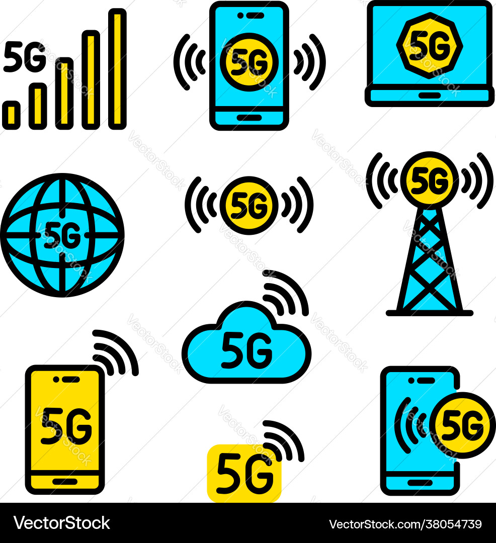 5g color icons set in simple style 5g color icons set in simple style vector image