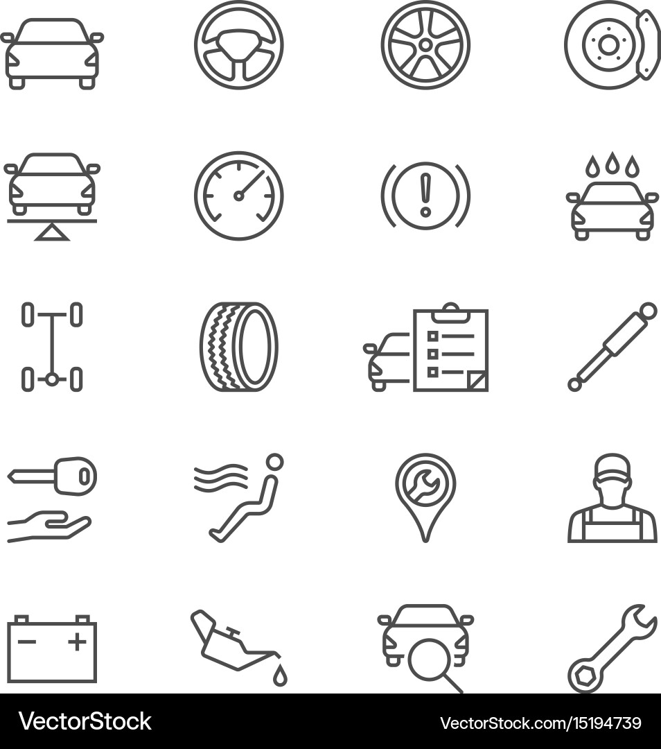 Automotive Service Icons - Thin Line Vector Image