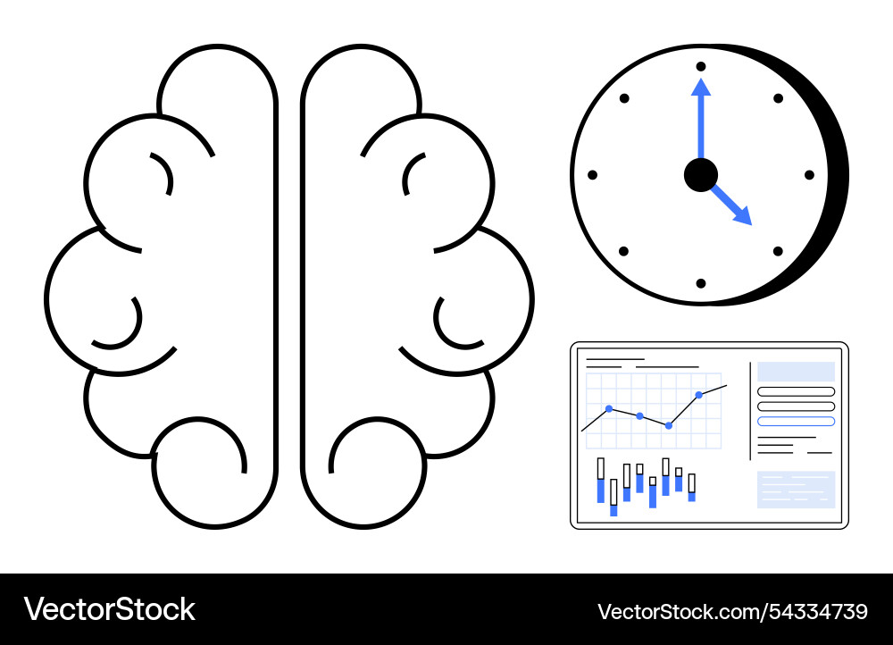 Brain clock and data analytics dashboard vector image