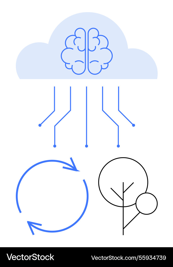 Brain technology in cloud network integrating Brain technology in cloud network integrating vector image
