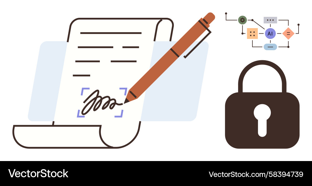 Digital Signature & Blockchain Security Vector Image