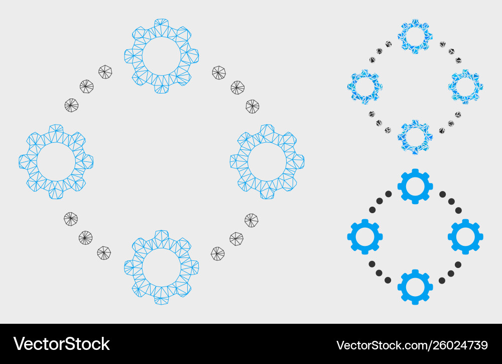 Gear virtual connection mesh network model Gear virtual connection mesh network model vector image
