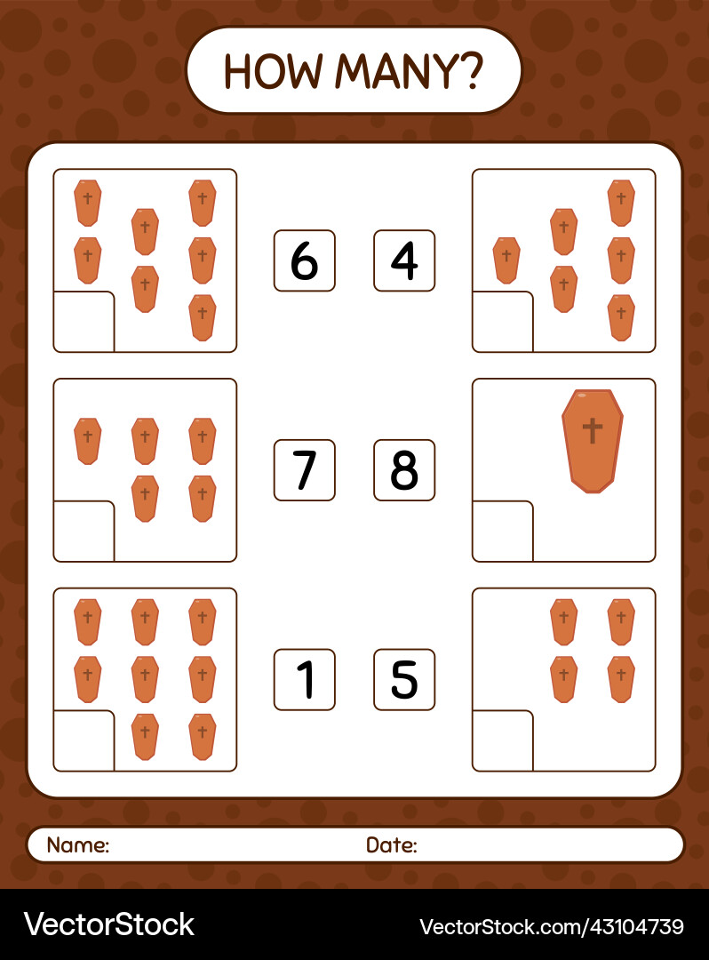 How many counting game with coffin worksheet How many counting game with coffin worksheet vector image