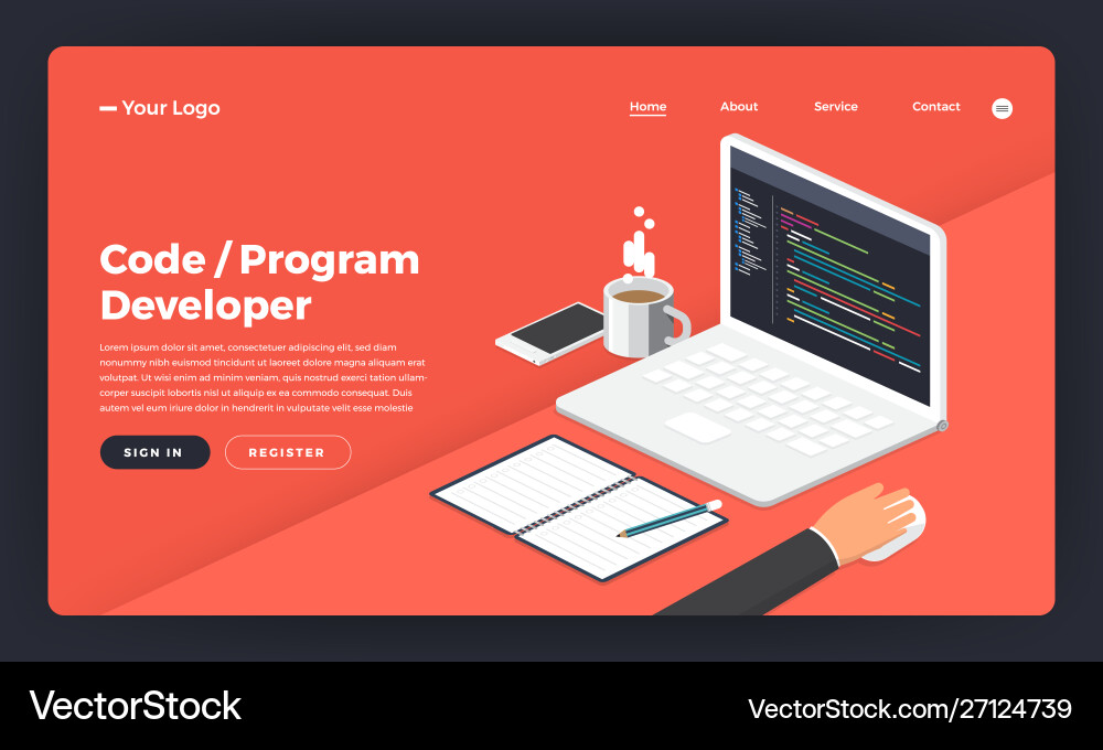 Mock-up Design Website flache Konzept Codierung Mock-up Design Website flache Konzept Codierung vektorbild