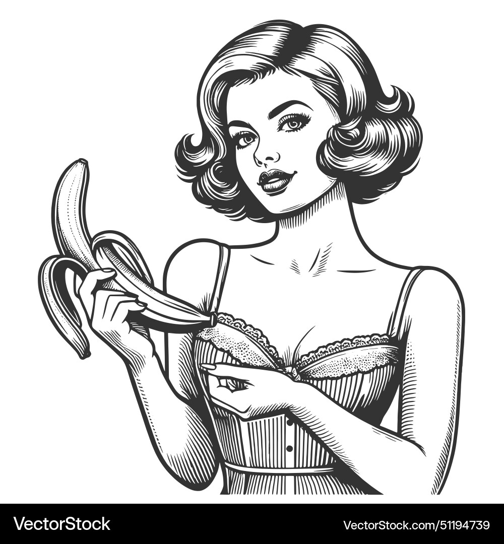 Pin-up Mädchen mit Bananengravur Pin-up Mädchen mit Bananengravur vektorbild