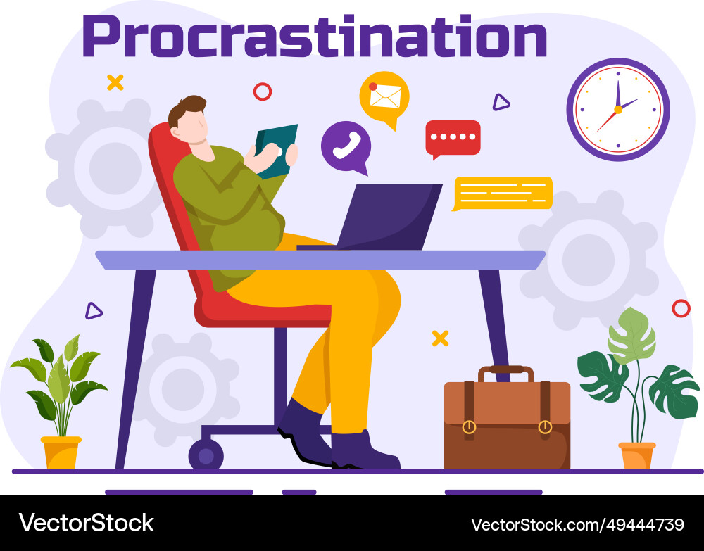 Procrastination with procrastinating lazy Procrastination with procrastinating lazy Vector Image