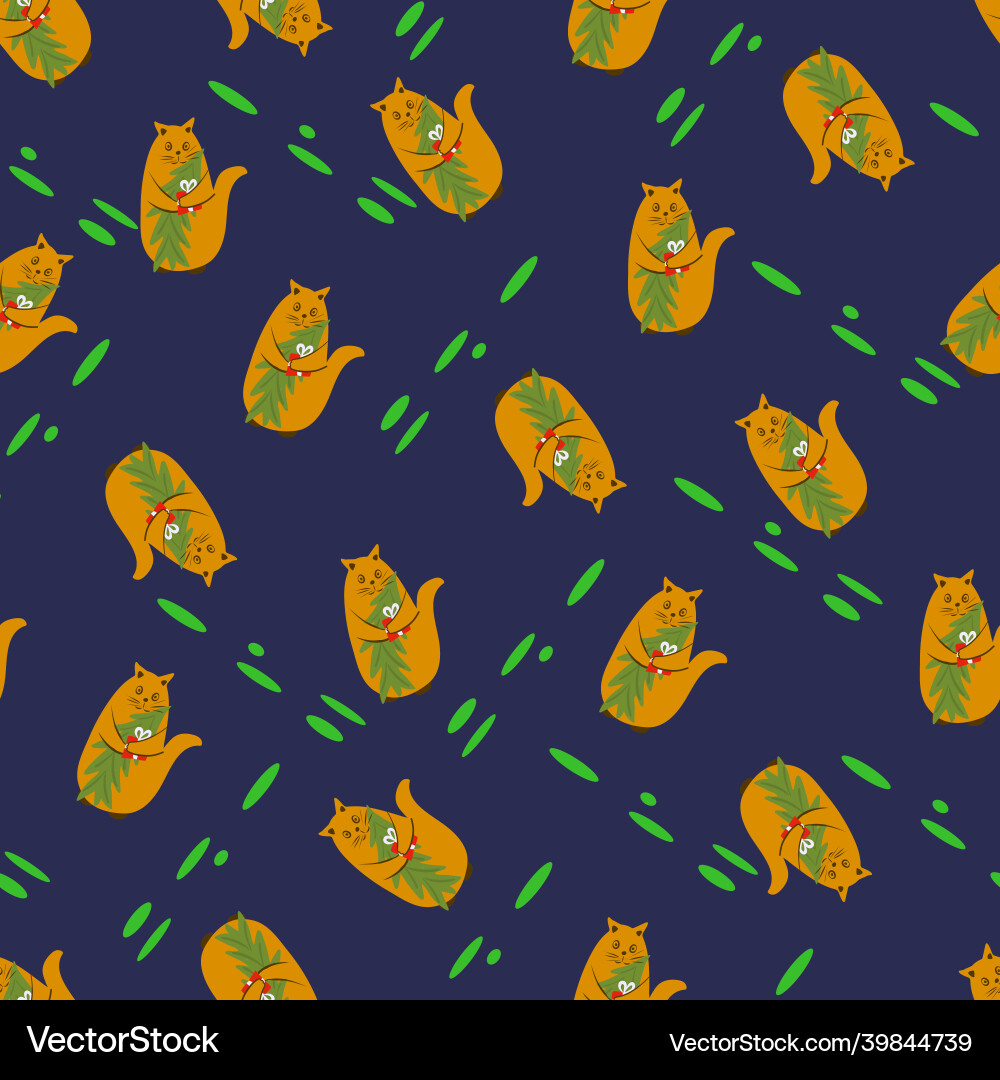 Seamless pattern cat with a tree and gift Vector Image