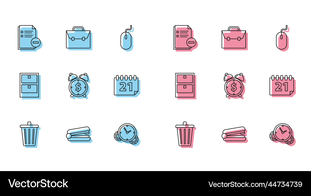 Set line trash can office stapler document Set line trash can office stapler document vector image