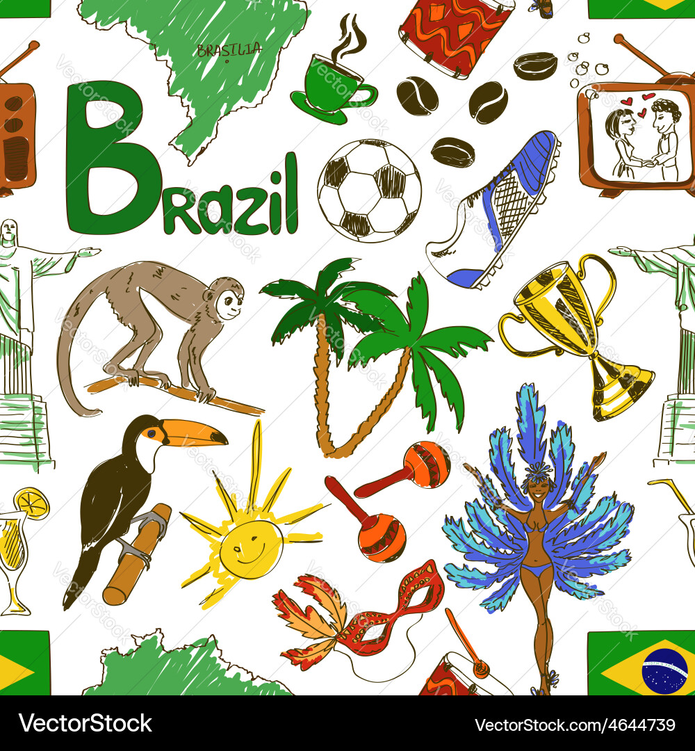 Sketch brazil seamless pattern Royalty Free Vector Image