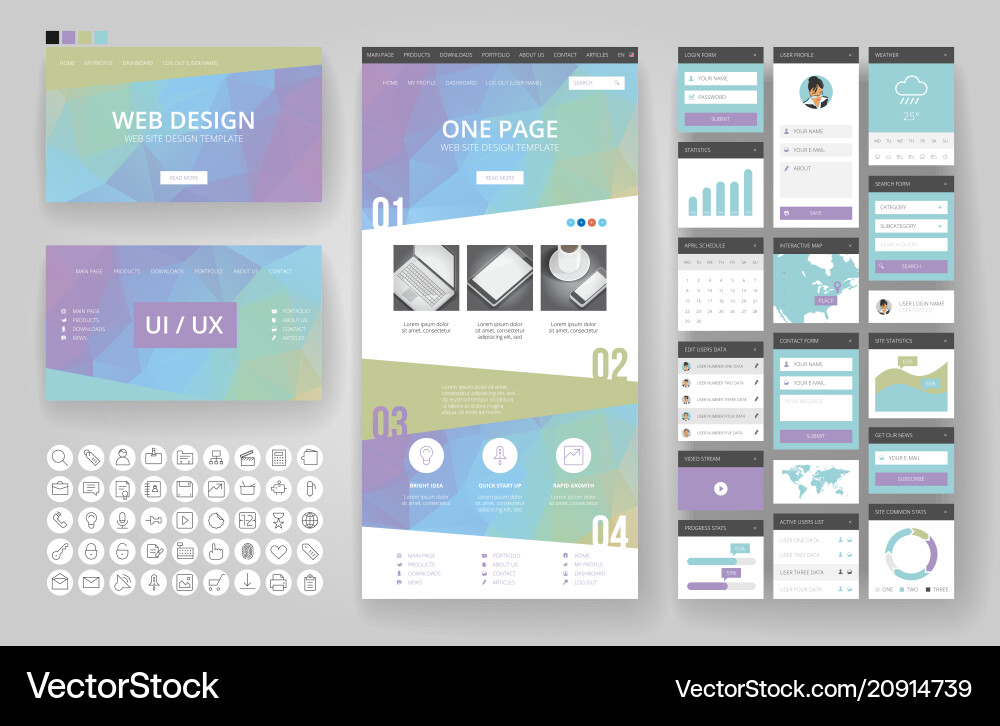 Website design template and interface elements Vector Image