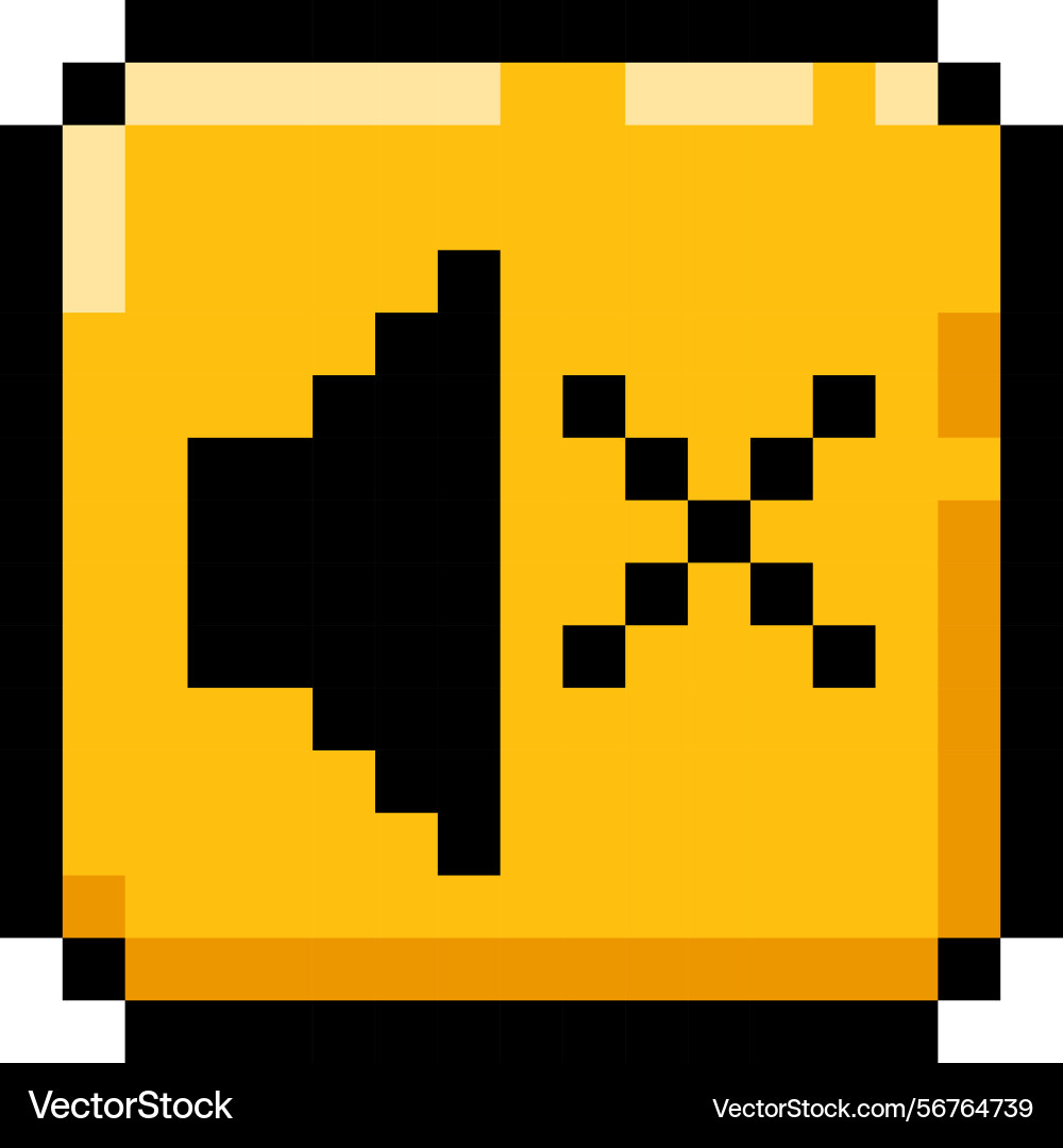 Yellow pixel icon of game button for sound control vector image