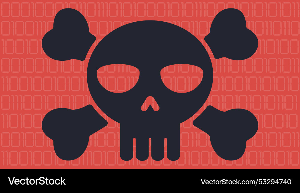 A black virus skull with zero-one code behind A black virus skull with zero-one code behind Vector Image