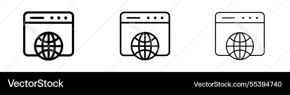 Browser icons in three different stroke lines Browser icons in three different stroke lines vector image