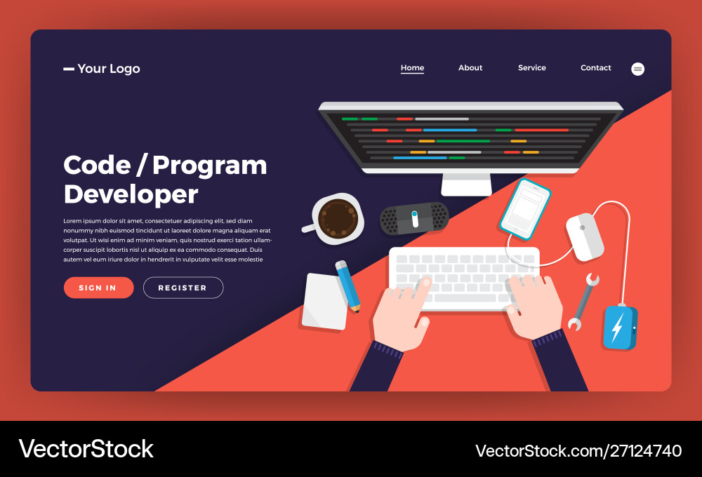 Coding Website Mockup - Flat Concept vector image