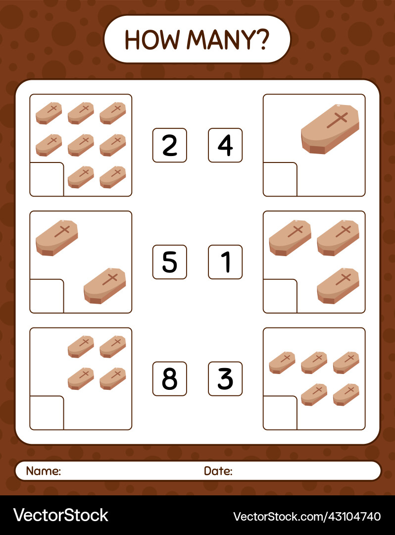 How many counting game with coffin worksheet How many counting game with coffin worksheet vector image