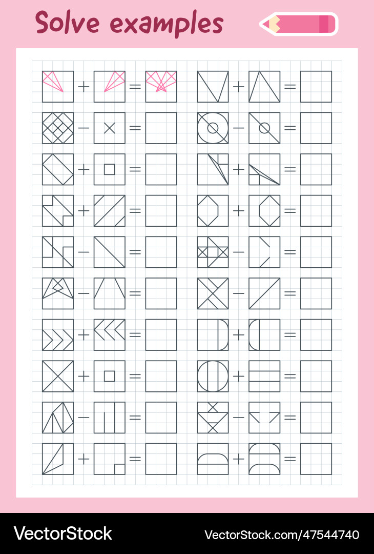 Logic exercises for children solve examples math Logic exercises for children solve examples math vector image