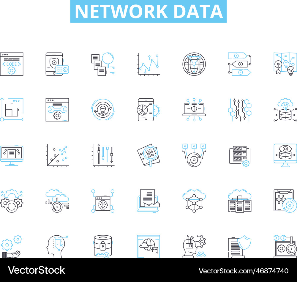 Network data linear icons set connectivity Network data linear icons set connectivity vector image
