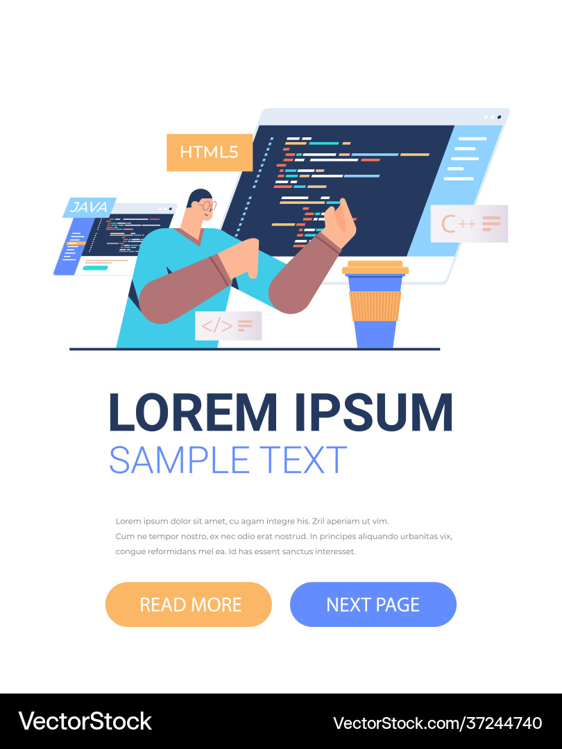 Programmer writing code for computer app Programmer writing code for computer app Vector Image