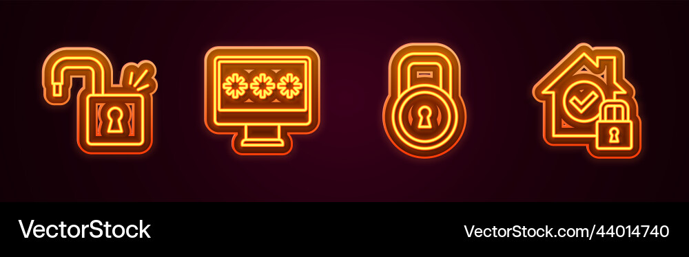 Set line open padlock monitor with password lock Vector Image
