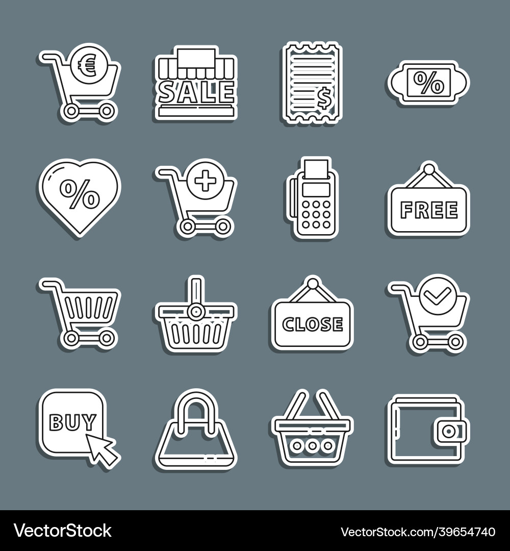 Set line wallet shopping cart with check mark Set line wallet shopping cart with check mark vector image