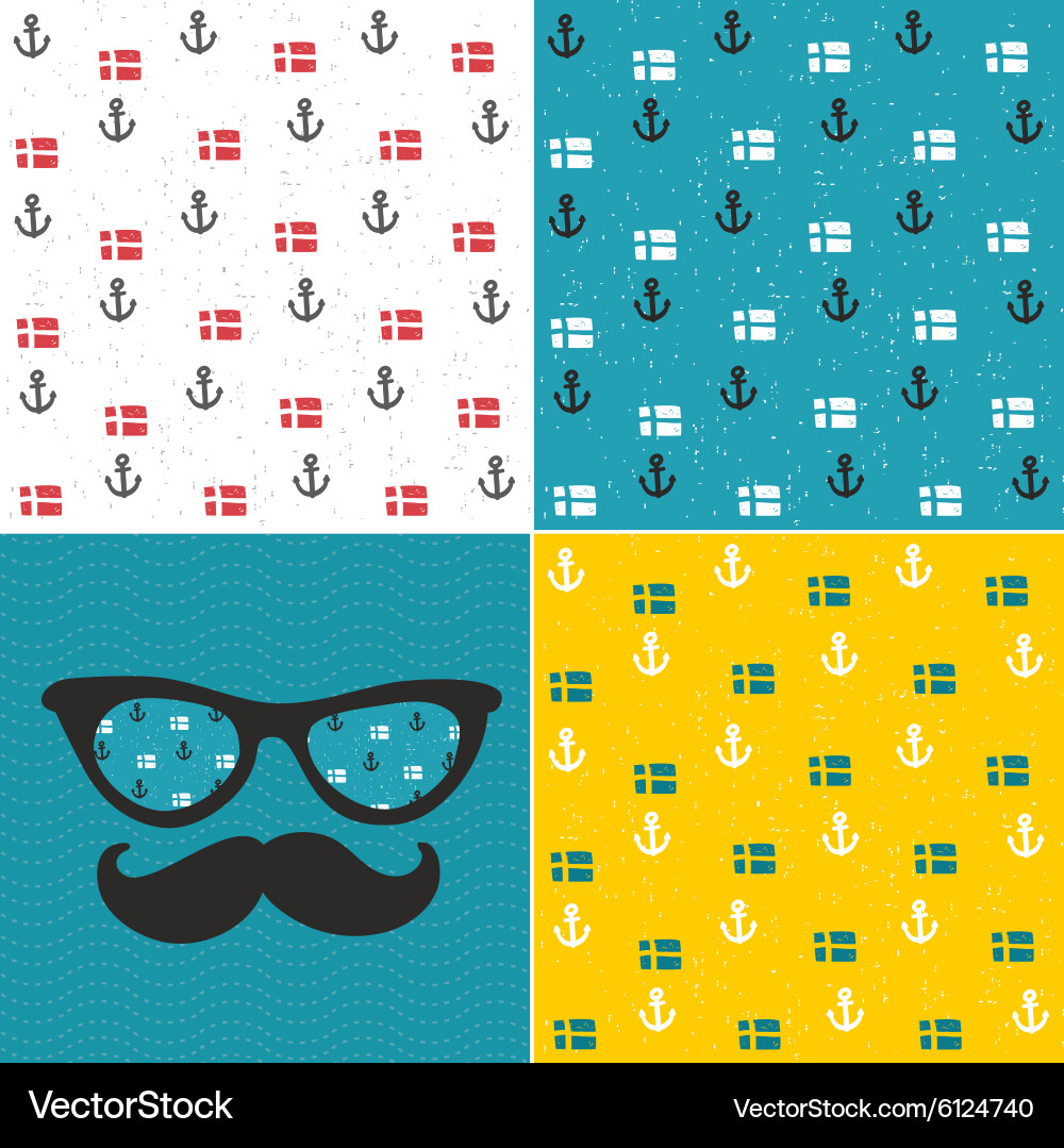 Set of seamless patterns with anchors and national vector image