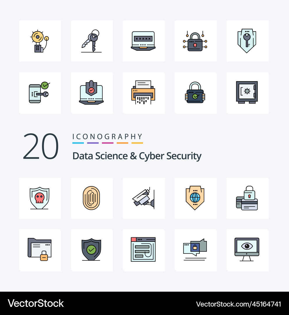 20 data science and cyber security line filled vector image