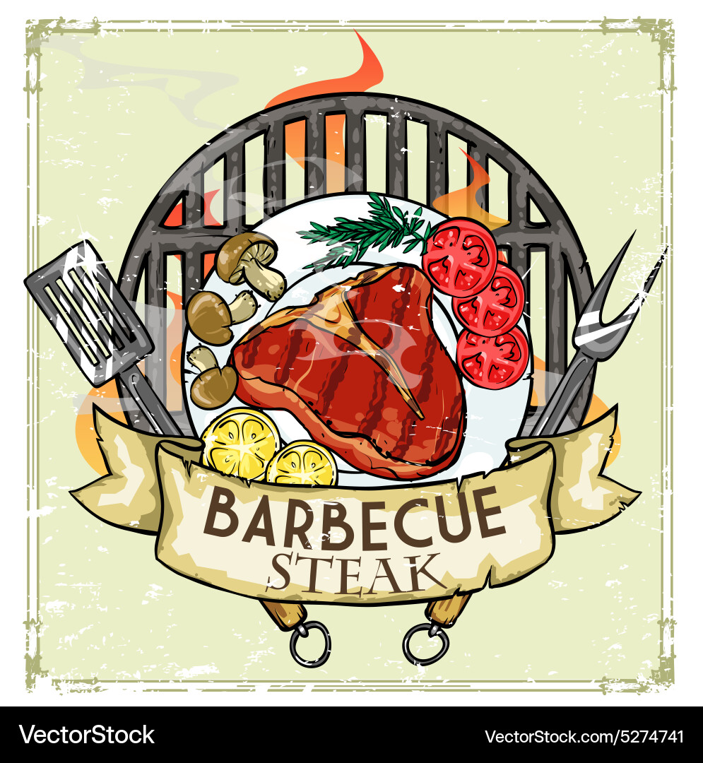 Bbq grill label design - steak Royalty Free Vector Image