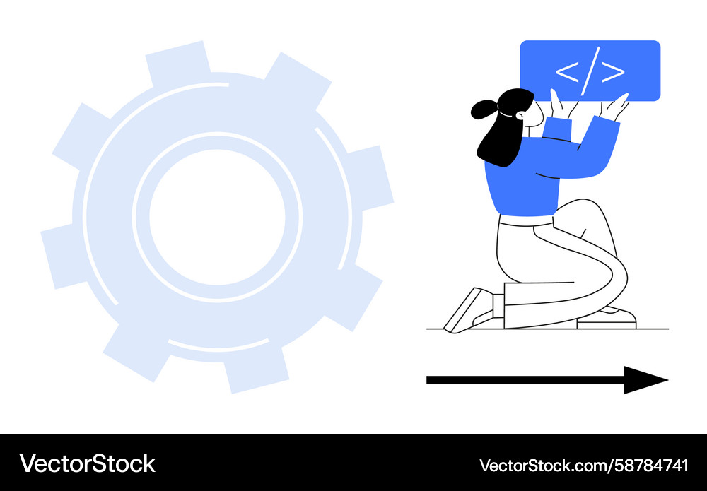 Developer coding with gear symbol and forward Developer coding with gear symbol and forward Vector Image