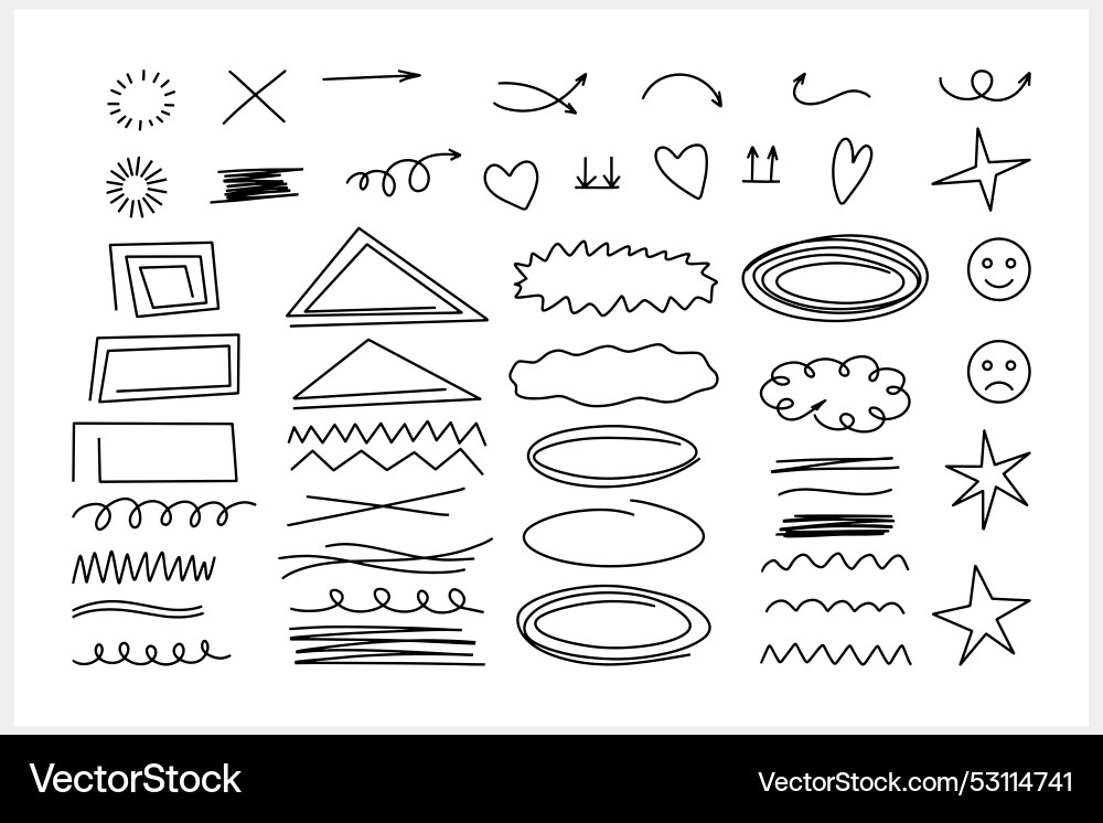 Hand drawn simple elements set of different signs Vector Image