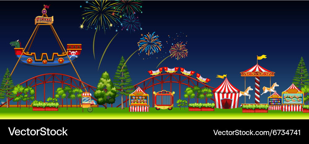 Nighttime Amusement Park Royalty Free Vector Image