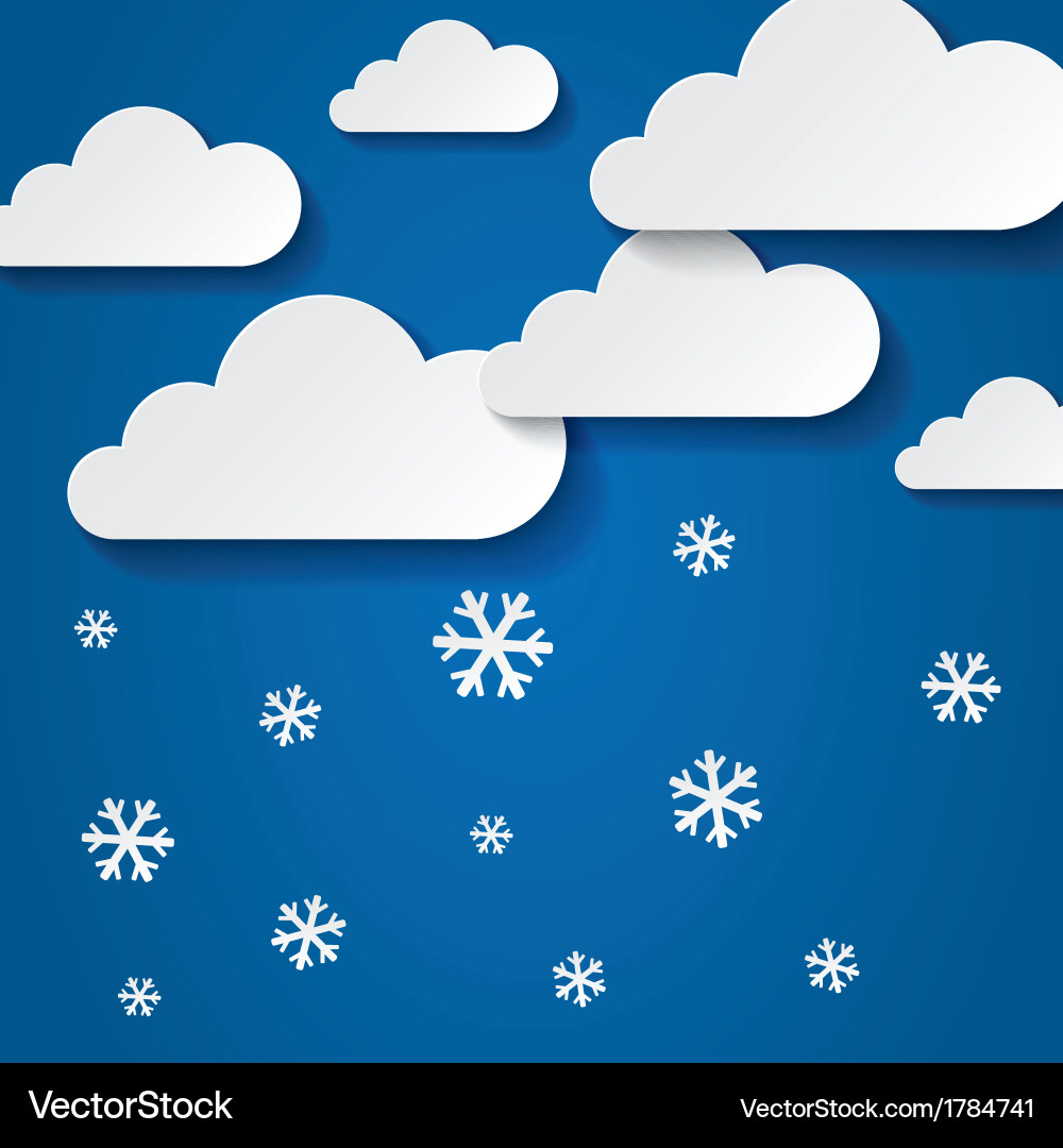 Paper clouds with snowflakes abstract background Vector Image