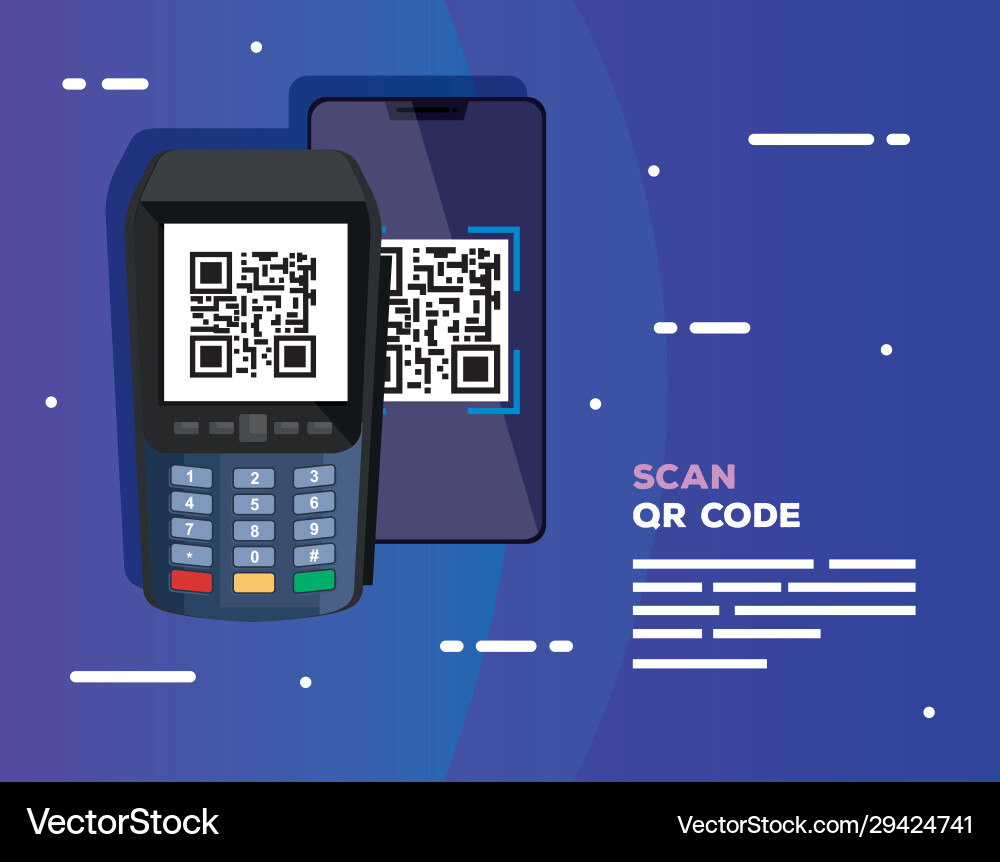 Scan-Code qr mit Datentelefon und Smartphone vektorbild