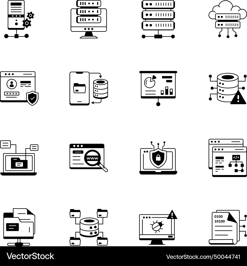 Set of web hosting and database line icons Vector Image