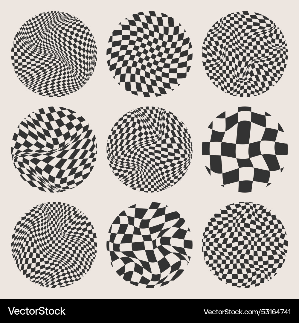 Trendy round checkered pattern distorted tiled Trendy round checkered pattern distorted tiled vector image