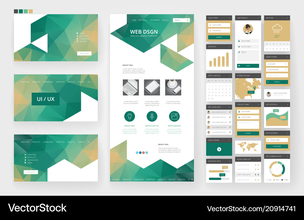 Website design template and interface elements vector image