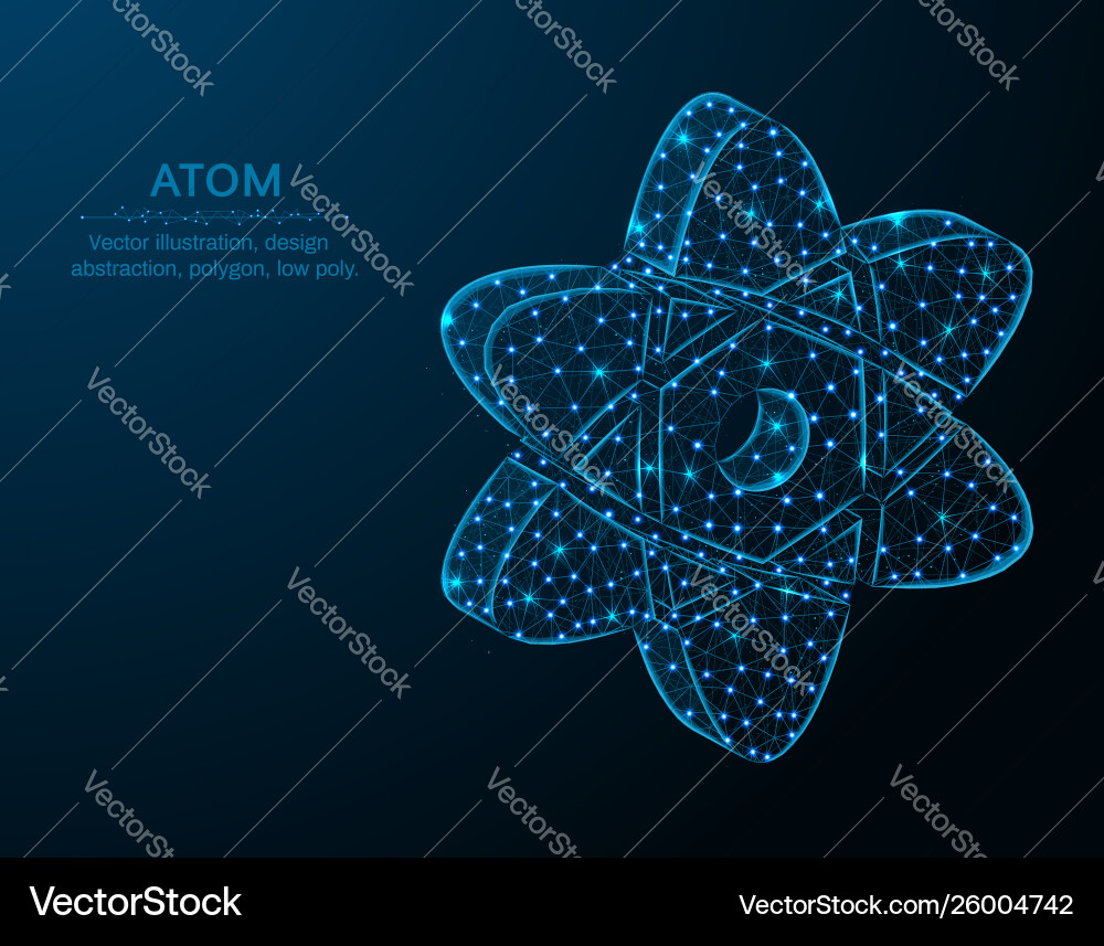 Atom low poly design science in polygonal style Vector Image